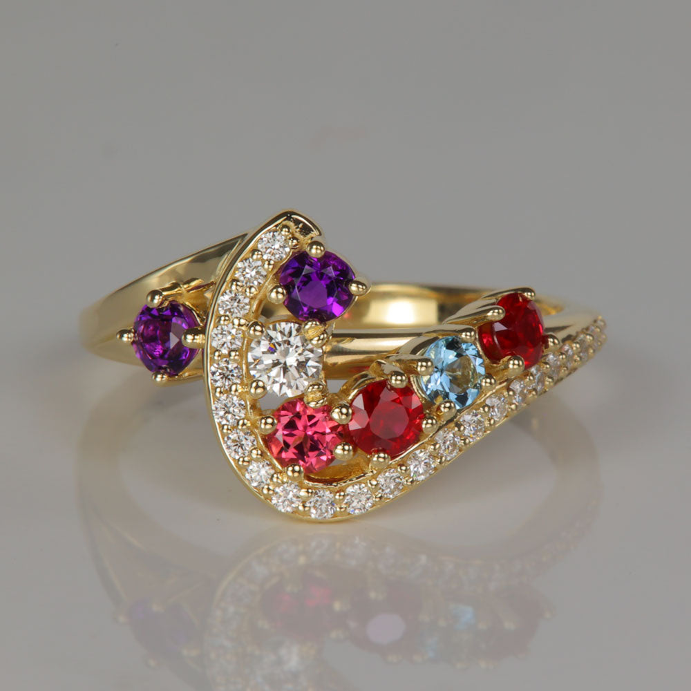 Seven Birthstone Custom Mothers Ring With Fine Cut Diamonds by Christopher Michael - MothersFamilyRings.com