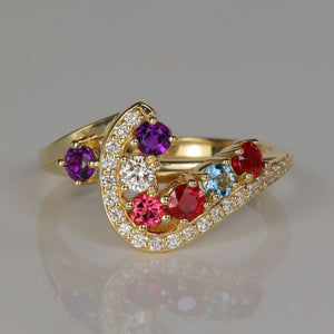 Seven Birthstone Custom Mothers Ring With Fine Cut Diamonds by Christopher Michael - MothersFamilyRings.com