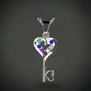 Six Birthstone Key To Hearts Mothers Pendant* Christopher Michael Design - MothersFamilyRings.com