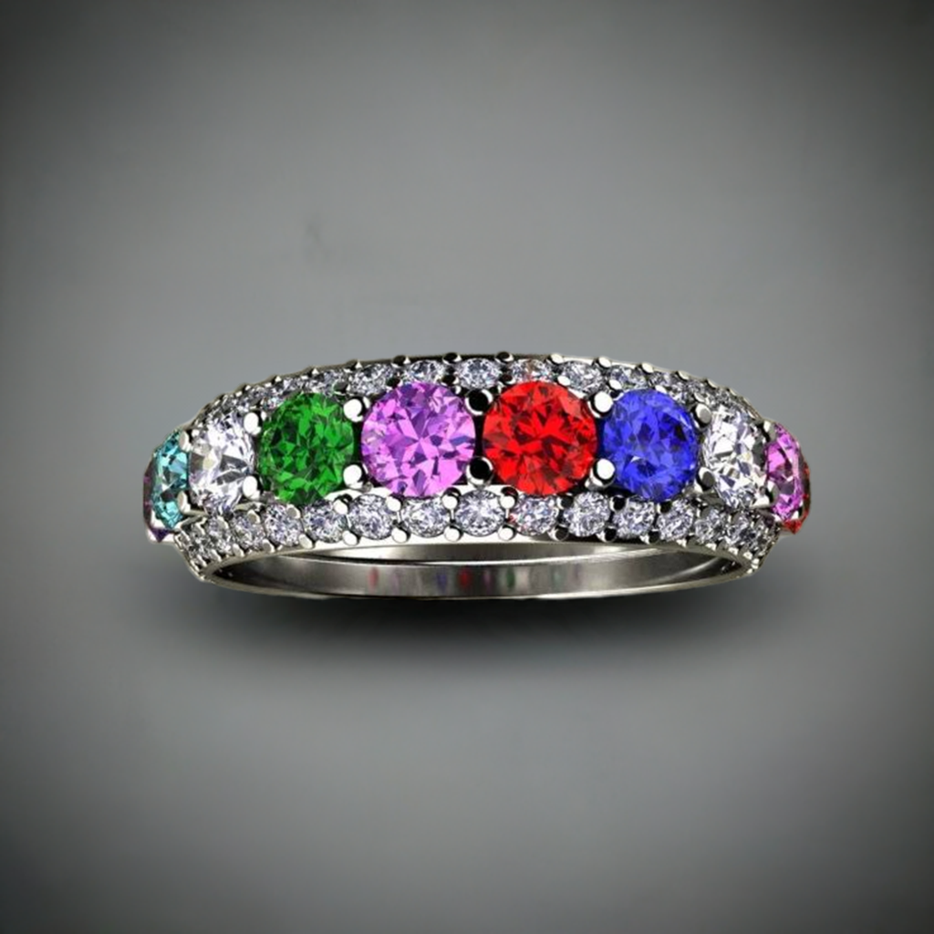 Ten Birthstone Mothers Ring by Christopher Michael - MothersFamilyRings.com