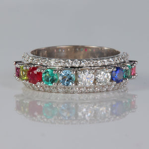 white gold mothers ring with ten birthstones and diamonds