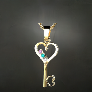 Three Birthstone Key To Hearts Mothers Pendant Christopher Michael Design - MothersFamilyRings.com