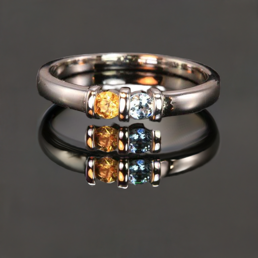 Two Birthstone Channel Set Mothers Ring - MothersFamilyRings.com