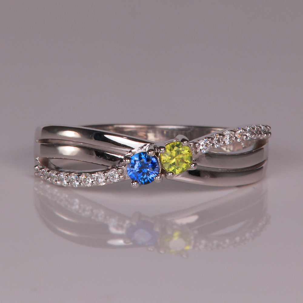 two birthstone with diamonds mothers ring