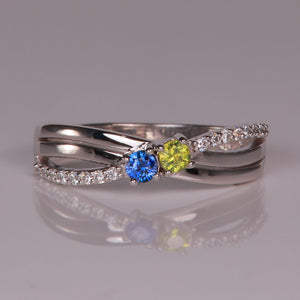 two birthstone with diamonds mothers ring