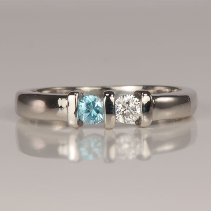 two round birthstones in white gold mother's ring