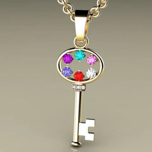 Key To My Heart Mother's Pendant with Six Birthstones - MothersFamilyRings.com