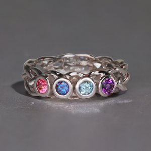 Custom Designed by Christopher Michael  Mothers Ring With Four Bezeled 3mm Birthstones - MothersFamilyRings.com