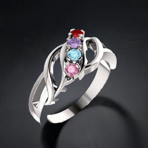 Wave Mothers Ring with Four Fine Natural Birthstones - MothersFamilyRings.com