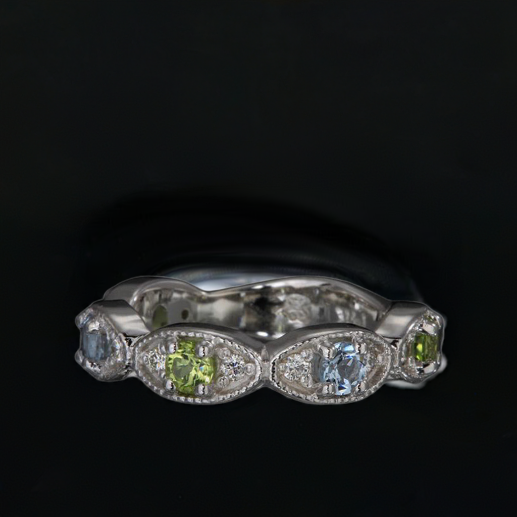 Classy 4 Birthstone Mothers Ring by Christopher Michael with Fine Cut Diamonds - MothersFamilyRings.com
