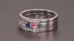 7 Birthstones Mothers Ring Flanked with Fine Diamond Christopher Michael Design
