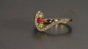 Three Birthstone Custom Mothers Ring With Fine Cut Diamonds by Christopher Michael