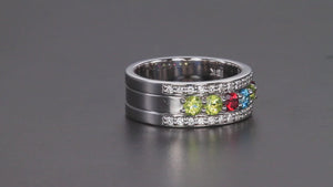 6 Birthstones Mothers Ring Flanked with Fine Diamond Christopher Michael Design