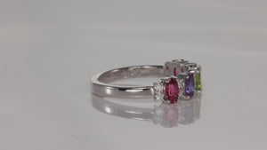 5 Stone Oval Birthstone Ring with Fine Diamonds Designed by Christopher Michael