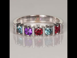 Original Christopher Michael Designed Five Birthstone Mothers Ring With Fine Cut Diamonds