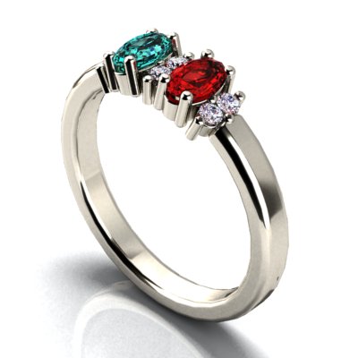 2 Stone Oval Birthstone Ring with Fine Diamonds Designed by Christopher Michael - MothersFamilyRings.com