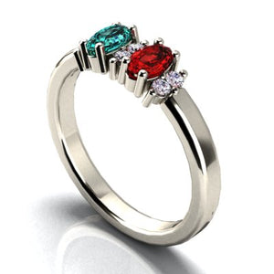 2 Stone Oval Birthstone Ring with Fine Diamonds Designed by Christopher Michael - MothersFamilyRings.com