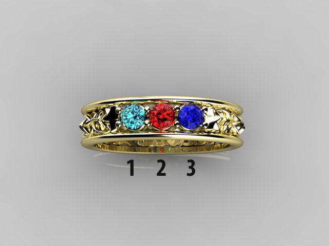 Christopher Michael designed Celtic Style Mothers Ring With Three 3mm Natural Birthstones*