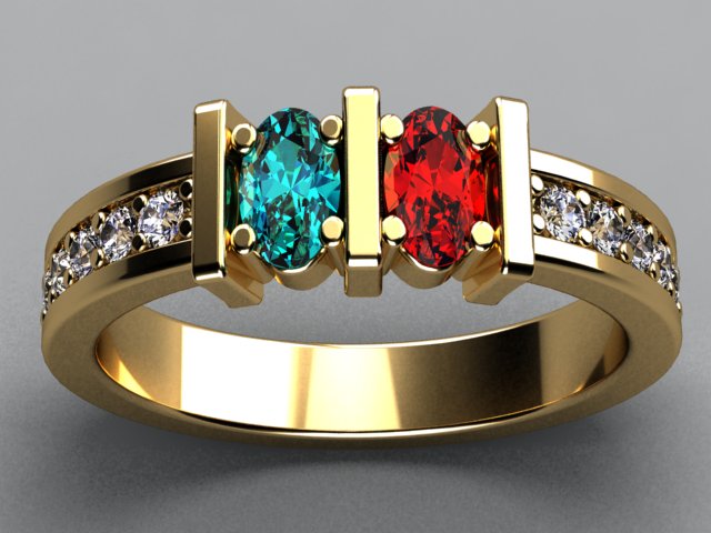 Exquisite Two Stone Oval Mothers Ring with Diamonds* Designed by Christopher Michael - MothersFamilyRings.com