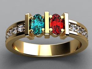 Exquisite Two Stone Oval Mothers Ring with Diamonds* Designed by Christopher Michael - MothersFamilyRings.com