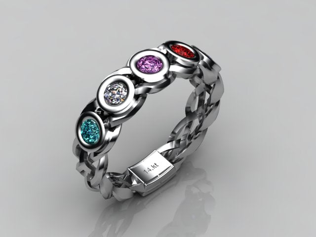 Custom Designed by Christopher Michael Mothers Ring With Five Bezeled 3mm Birthstones*