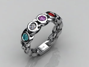 Custom Designed by Christopher Michael Mothers Ring With Five Bezeled 3mm Birthstones*