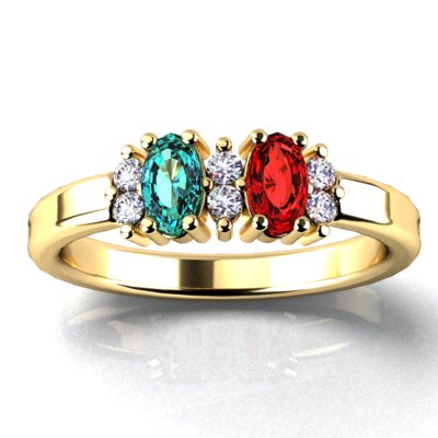 2 Stone Oval Birthstone Ring with Fine Diamonds Designed by Christopher Michael - MothersFamilyRings.com