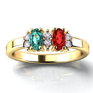2 Stone Oval Birthstone Ring with Fine Diamonds Designed by Christopher Michael - MothersFamilyRings.com