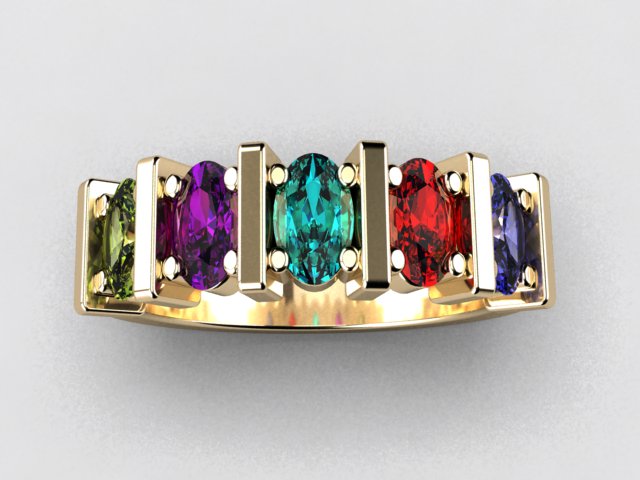 Five Stone Oval Mothers Ring with Bars* designed by Christopher Michael - MothersFamilyRings.com