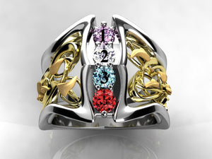 Art Nouveau Inspired 4 Birthstone Mothers Ring* Christopher Michael Design