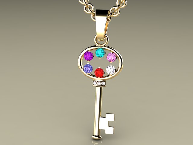 Key To My Heart Mother's Pendant with Six Birthstones*