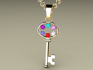 Key To My Heart Mother's Pendant with Six Birthstones*