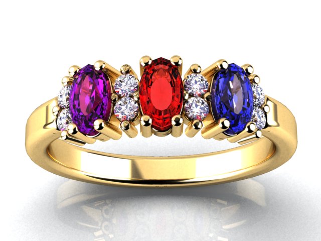 3 Stone Oval Birthstone Ring with Fine Diamonds Designed by Christopher Michael - MothersFamilyRings.com