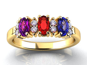 3 Stone Oval Birthstone Ring with Fine Diamonds Designed by Christopher Michael - MothersFamilyRings.com