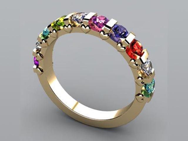10 Stone Christopher Michael Design Mother's Ring 3mm With Heart Accent* - MothersFamilyRings.com