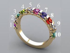 10 Stone Christopher Michael Design Mother's Ring 3mm With Heart Accent* - MothersFamilyRings.com