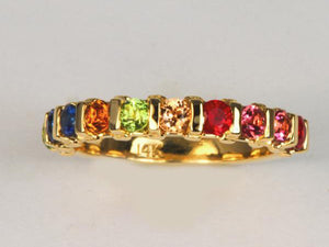 10 Stone Christopher Michael Design Mother's Ring 3mm With Heart Accent* - MothersFamilyRings.com