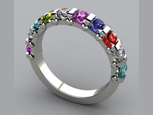 10 Stone Christopher Michael Design Mother's Ring 3mm With Heart Accent* - MothersFamilyRings.com
