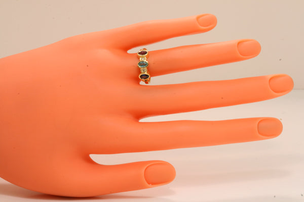 Bezeled 3 Stone Oval Mothers Ring With Diamond* Designed by Christopher Michael - MothersFamilyRings.com