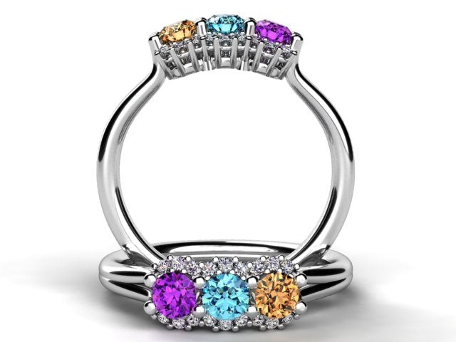 Mother's Ring With Fine Diamond and Three Natural Birthstones* designed by Christopher Michael