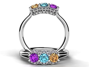 Mother's Ring With Fine Diamond and Three Natural Birthstones* designed by Christopher Michael