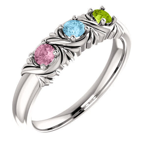 Uniquely detailed 3 stone mothers ring*