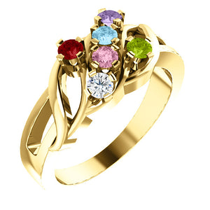 Wave Mothers Ring with Six Fine Natural Birthstones* - MothersFamilyRings.com
