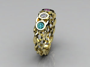 Custom Designed by Christopher Michael  Mothers Ring With Four Bezeled 3mm Birthstones*