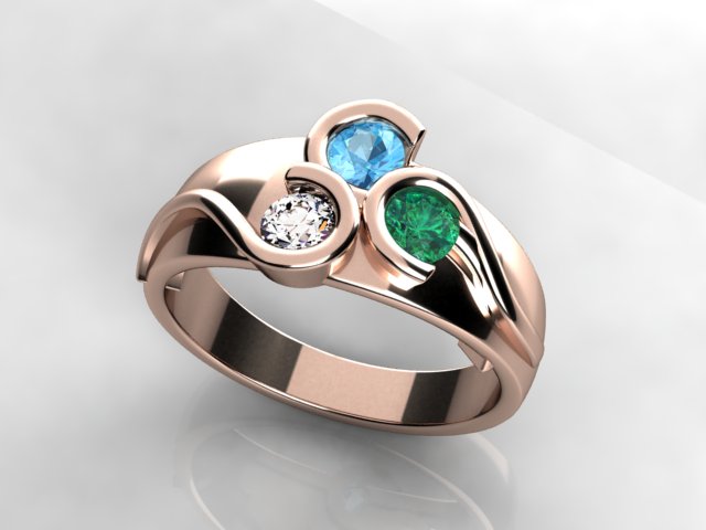 Larger Round Fine Natural Three Birthstone Mothers Ring* designed by Christopher Michael