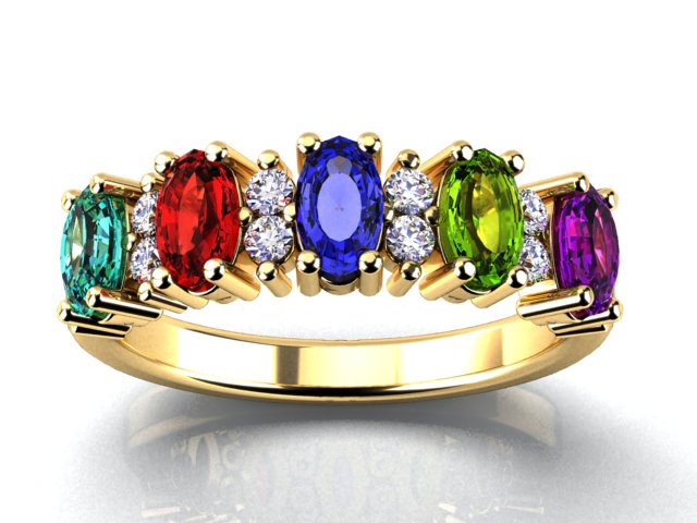 5 Stone Oval Birthstone Ring with Fine Diamonds Designed by Christopher Michael - MothersFamilyRings.com