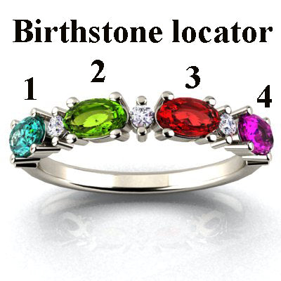 4 Birthstone Christopher Michael Designed Ring With Oval Birthstones Set East to West* - MothersFamilyRings.com