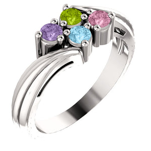 4 Birthstone Fluted Bypass Shank Mothers Ring* - MothersFamilyRings.com