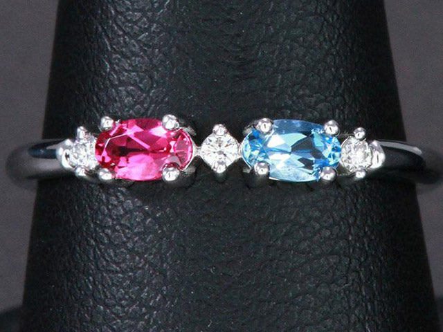 2 Birthstone Christopher Michael Designed Ring With Oval Birthstones Set East to West* - MothersFamilyRings.com
