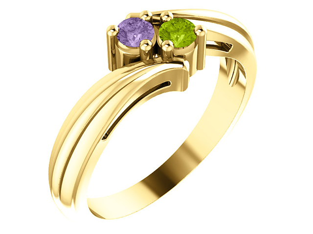 2 Birthstone Fluted Bypass Shank Mothers Ring* - MothersFamilyRings.com